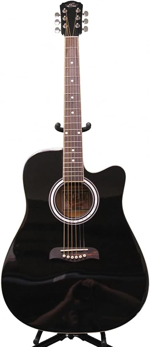Oscar Schmidt 6 String Acoustic Guitar, Right, Black (OD45CBPAK-W)