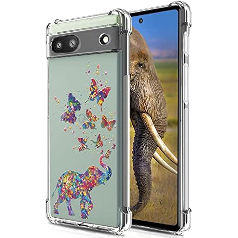 BEIMEITU for Google Pixel 6a Case Clear Elephant Butterfly Cute, Soft Silicone Bumper Cover Women Girls Kids Butterfly Design, Shockproof Protective Pretty Phone Case for Google Pixel 6a Kids Cover