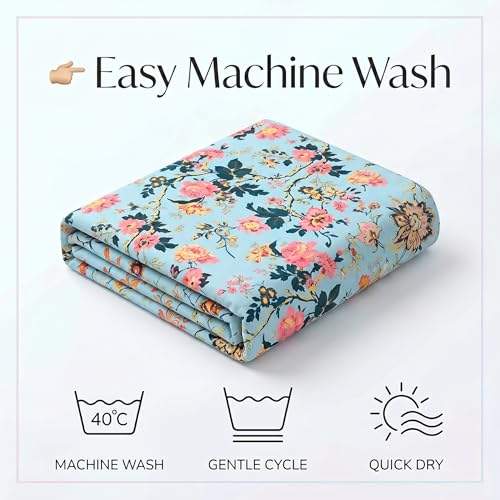 Image of Mafatlal Saanjh 144 TC Single Size Cotton Bedspread 90x60 Inch | Premium Woven Fabric | Decorative Printed Top Layer | Home Linen Essential | Everyday use | Pillowcase Included | Fair Aqua