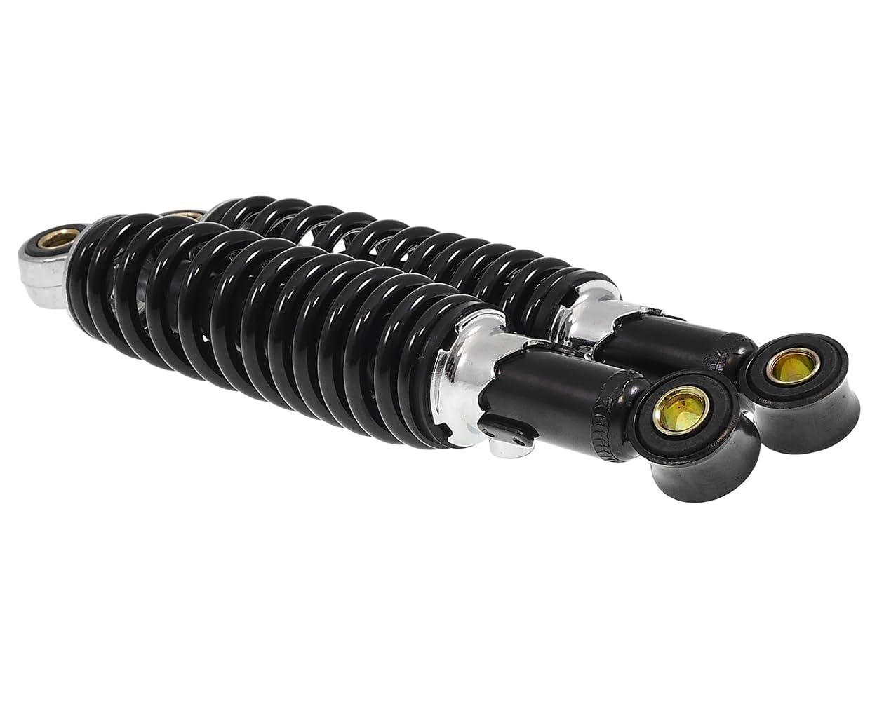 Stoßdämpfer Set 240mm + 260mm Tieferlegung Simson KR51 / 51/1 / 51/2 – 5-fach verstellbar – inkl. Reduzierhülsen – Set vorne & hinten – schwarz – für 8 & 10 mm Bolzen