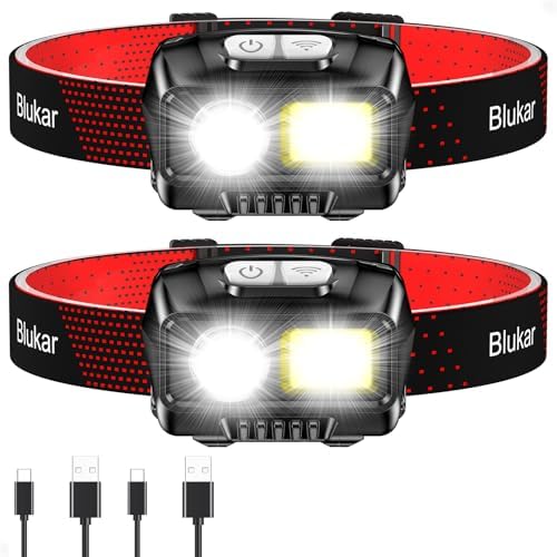 Blukar LED Headlamp Rechargeable, 2000L Super Bright Headlight Flashlight