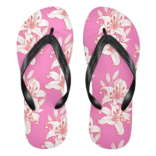 Flower Sketch Pink Flip Flops for Beach Thong Sandals Anti-slip Lightweight Beach Shoes for Indoor Outdoor House