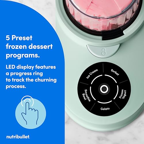 Image of nutribullet Chill Ice Cream Maker, for Gelato, Sorbet, Frozen Yogurt, Smoothie Bowls, Compact Size, (2) Dishwasher Safe 16 oz. Pint Cups with Lids, Mint Chip Green, NBD50100MCG