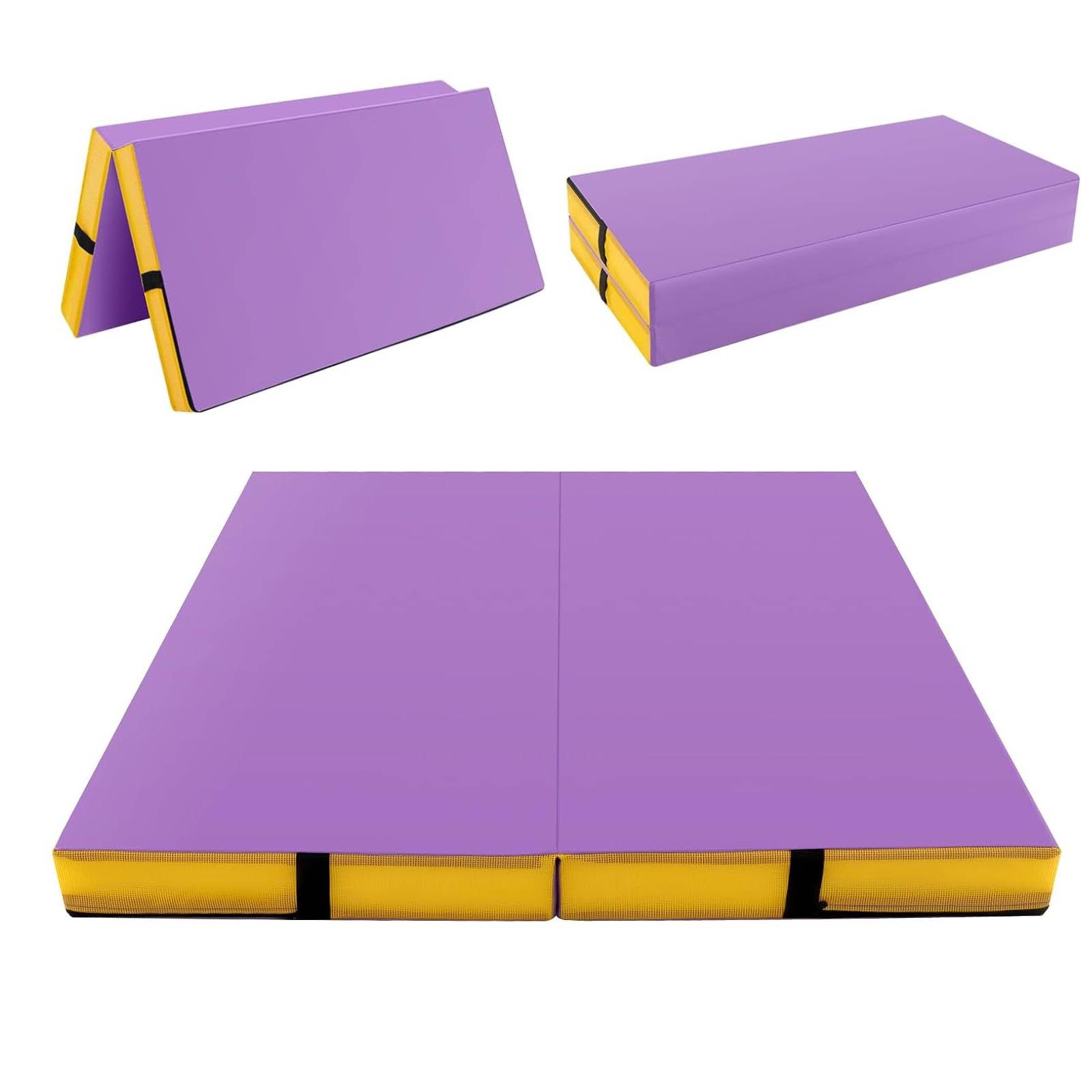 SPOTRAVEL 4FT Folding Gymnastics Mat, 10CM Thick Foam Tumbling Mats with Carrying Handles, PU Leather Crash Mat Exercise Floor Mat for Yoga, Stretching, Aerobics, Home & Gym