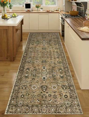 Image of Tangsoo Brown 2.6x10 Hallway Runner Rugs, Washable Non Slip Rug Runners