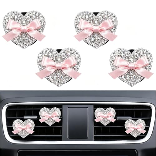 Image of 4 pcs Pink Heart Car Air Vent Clips Coquette Cute Girly Car Decor Accessories Interior Aesthetic Decorations Charm Stuff for Women Girl