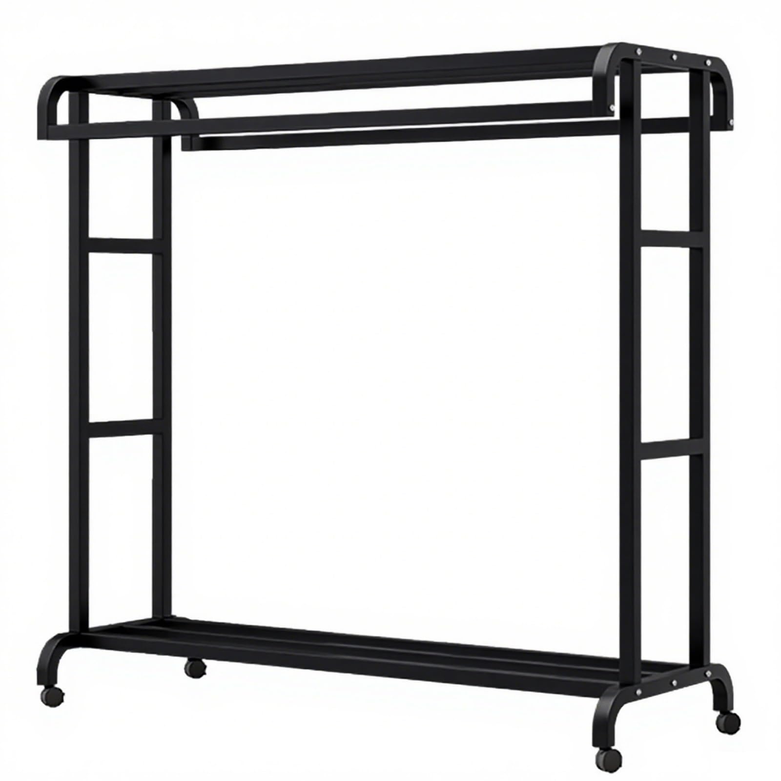 YNBSHGAA Double Metal Coat Rack with Wheels Free-Standing Garment Hanger Stylish Clothingfor Bedroom & Laundry Room,Nero-100cm/39.4in