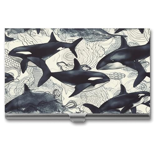Metal Business Card Holder Ultra Slim - Killer Whale Professional Aluminum Alloy Card Case with Magnetic Closure, Compact ID Credit Card Organizer Wallet for Men Women