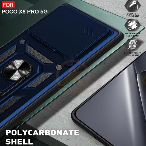 Image of AESTMO Tough Armor Mi Redmi Turbo 5 5G / Poco X8 Pro 5G Bumper Back Case Cover | Ring Holder & Sliding Camera Shield Cover | 360 Degree Protection Back Case Cover (Blue)