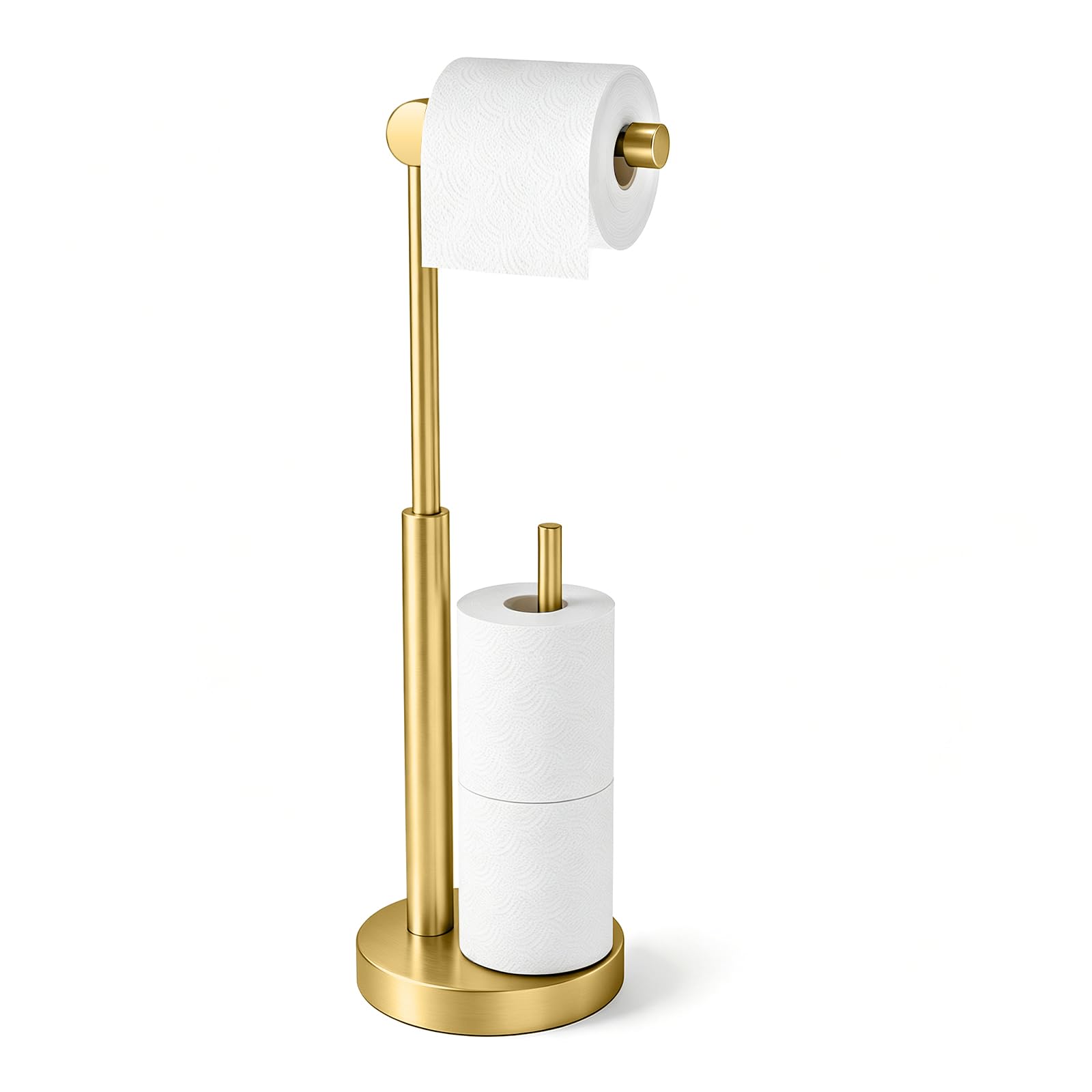 YUMORE Toilet Paper Holder Stand with Storage & Weighted Base, Brushed Gold