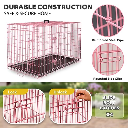 Image of BestPet | Dog Crate | 48 inch | Pink | Foldable Metal Kennel with Double Doors