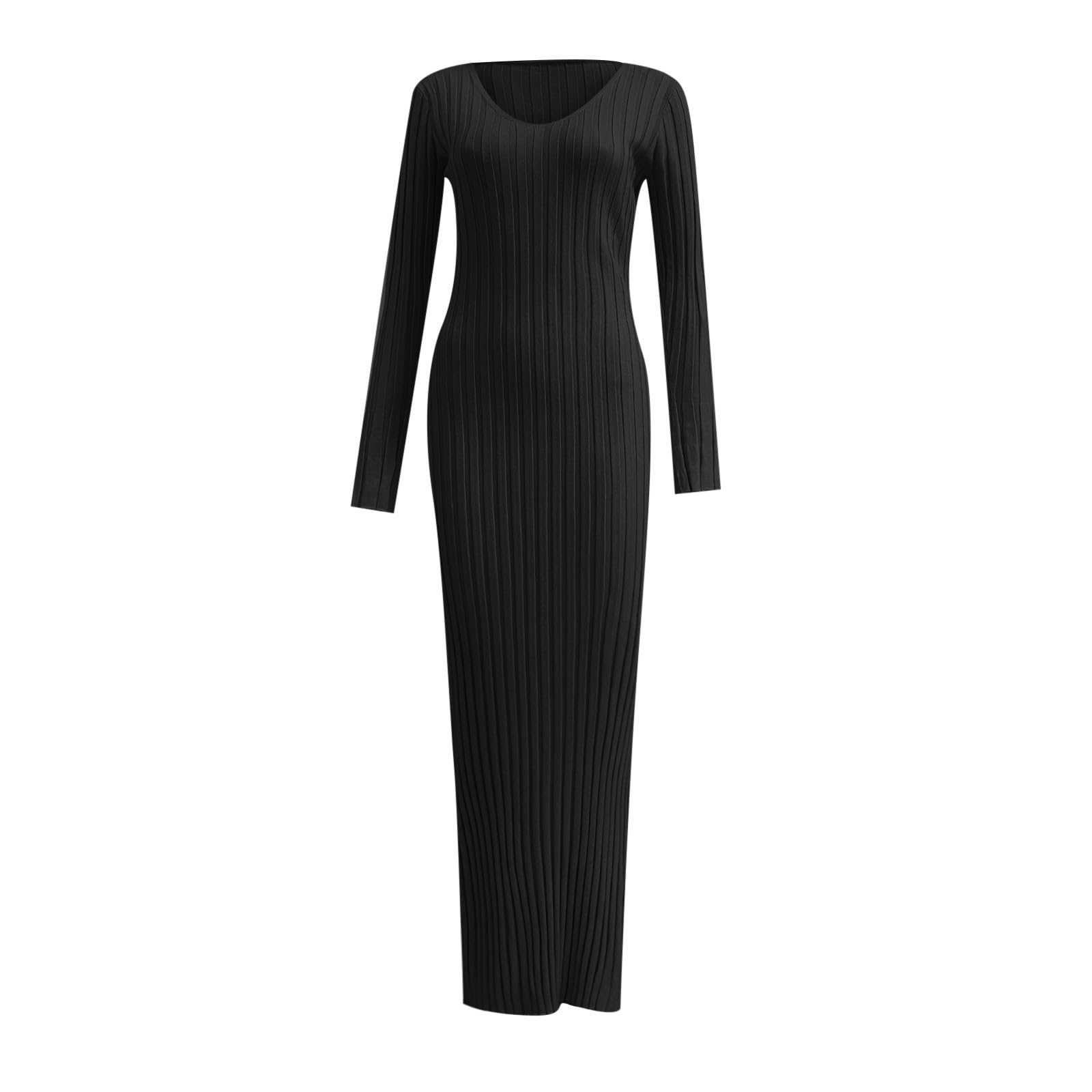 Vestido Largo Elegante De Punto con Cuello Alto Estructura Acanalada Diseño Ajustado Ropa Informal Adelgazante Ajuste En La Cintura
