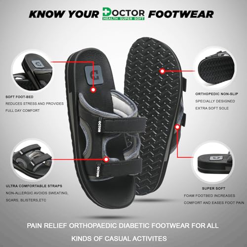 Image of DOCTOR HEALTH SUPER SOFT Men's Casual Slippers with Soft Cushioned Sole, Double Strap with Toe Loop Design, Lightweight Anti-Slip Everyday Wear Slippers for Home and Outdoor Use