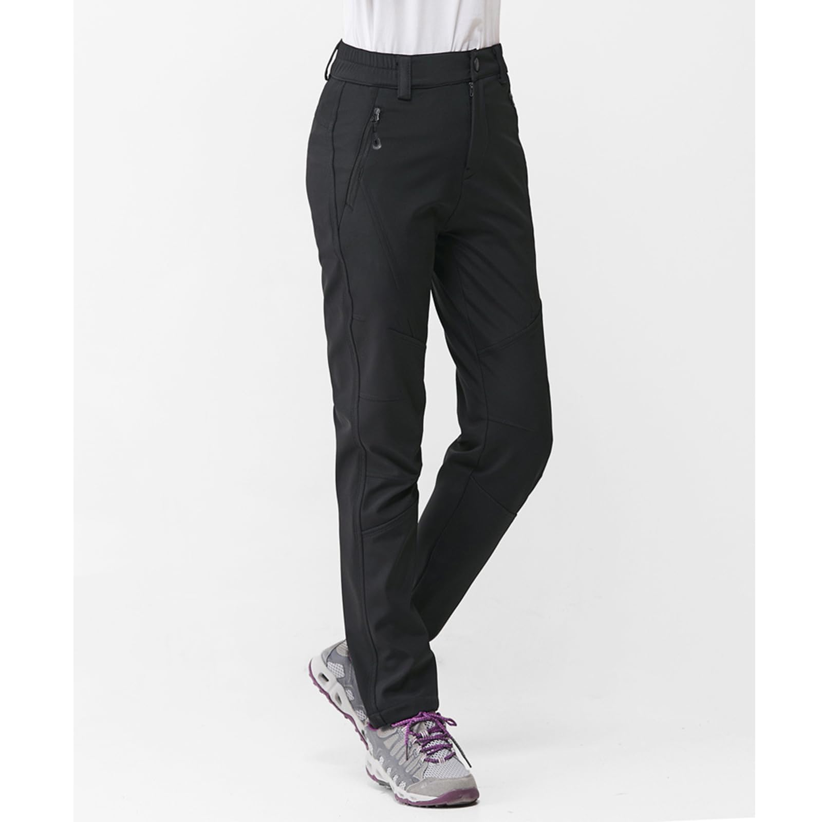 Dawwoti Pantalon De Ski Femme avec Poche À Fermeture Éclair, des Tenues De Ski Thermique Imperméable Épais Pantalon Voyage en Peluche Golf pour Les Femmes Pêche Sports d'hiver Coque Souple et