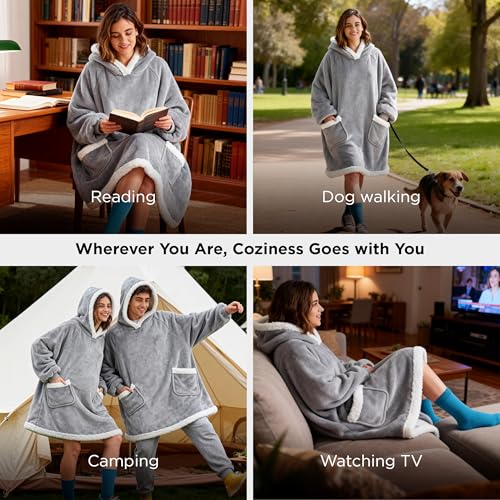 Bedsure Sherpa Wearable Blanket Hoodie — Flannel-Lined Oversized Hoodie Blanket — view 8