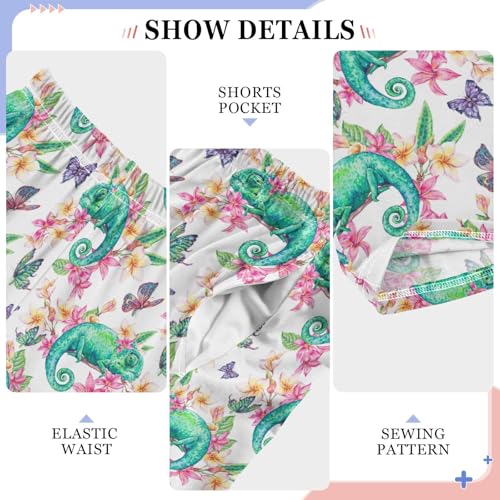 Chameleon Butterfly Floral Boys Long Pants Soft Trousers Elastic Waist Kids Lounge Bottoms with Pockets S-XL4