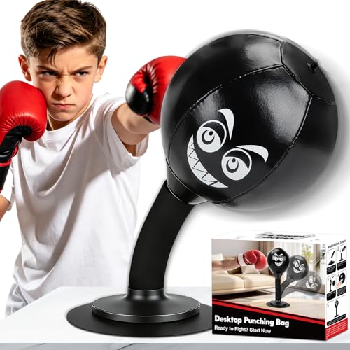 Desktop Punching Bag with Strong Suction Cup Tabletop Stress Relief Boxing Ball for Office & Home Portable Relaxation Tool Fun Gift for Adults & Kids (Black)
