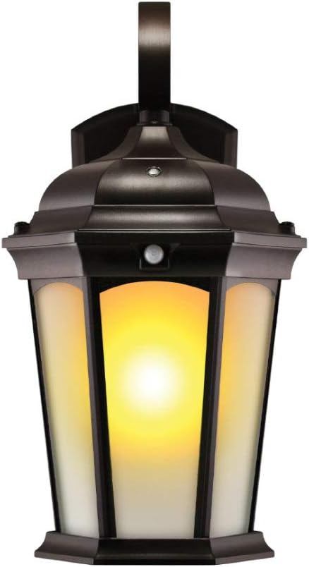 Euri Lighting EFL-130W-MD Flickering Flame Porch Light, Water Glass, with Integrated Security Light (3000K), Motion-Sensor, Dusk-to-Dawn, Oil Rubbed Bronze Housing