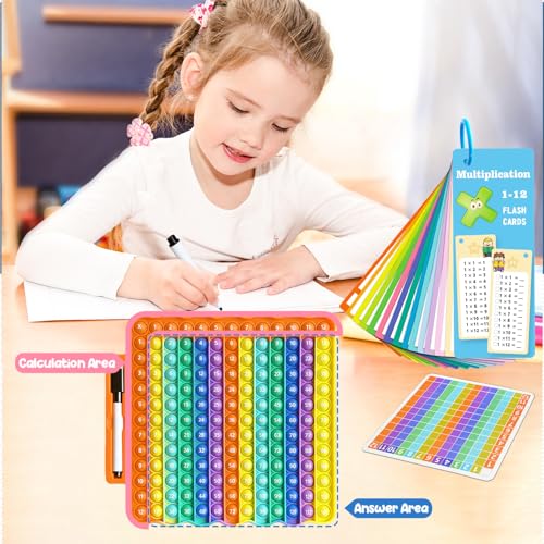 Image of Multiplication Flash Cards + Pop Fidget Multiplication Chart, Times Table Educational Flashcard 3rd Grade, 4th, 5th, 6th Grade for Kids Home School