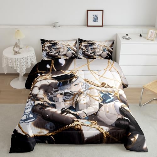 Image of Erosebridal 3D Anime Uniform Girl Full Size Comforter Sets,Japanese Style Cartoon Bedding for Boys Girls Teen Cute Kawaii Room Decor, Sailor Suit Duvet Set Anime Cyber Retrofuturism Homebody Quilt