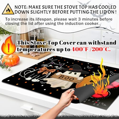 Image of Halloween Stove Top Cover for Electric Stove 28 inchx 20 inch, Boo Heat Resistant Glass Top Stove Cover Protector, Glass Cooktop Covers, Kitchen Flat Electric Stove Top Covers