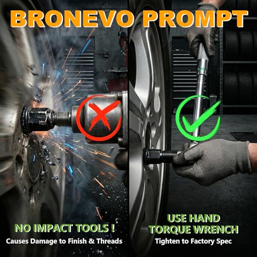 Image of [BRONEVO] 20pc 1 /2-20 Lug Nuts 19mm Hex - 1.38 inch Long Black Acorn Nuts for Aftermarket Wheels - Replacement for Jeep Wrangler JK TJ, Ford Mustang - 60 Degree Conical Seat