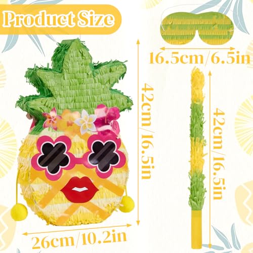 Homarkable Small Pineapple Pinata, with Blindfold and Stick for Hawaiian Tropical Luau Party Supplies, Summer Fruit Themed Birthday Party Decorations for Girls Boys Kids