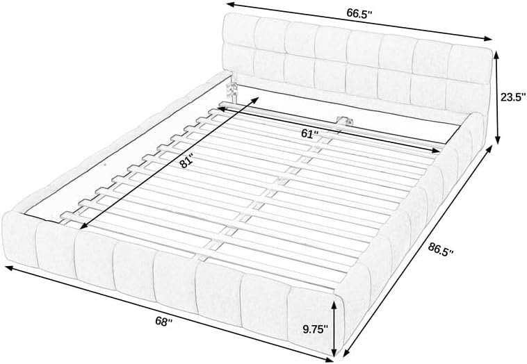 Upholstered Queen Bed with Headboard, Modern Soft Chenille Queen Size Platform Bed Frame with Wood Slat, No Box Spring Needed, Easy Assembly, Beige