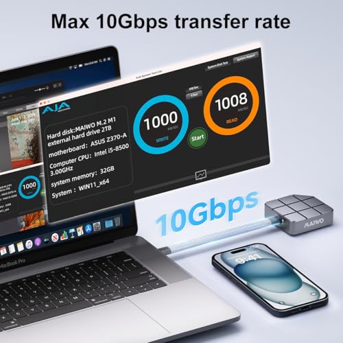 MAIWO USB-C External SSD, 1TB Portable Solid State Drive (SSD), M.2 NVME SSD, SSD External Hard Drive, Up to 1,050MB/s, USB 3.2 Gen 2 Type-C (Grey, 1TB) - Image 6