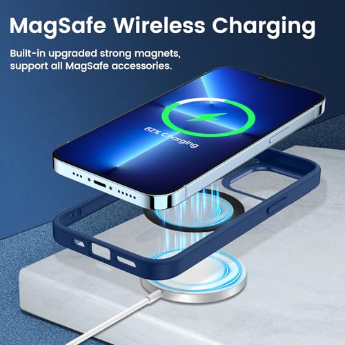 Image of VEGO Case for iPhone 13 Pro Max /iPhone 12 Pro Max Magnetic Case, Clear Hard PC Back Cover + Soft TPU Frame Slim Resist Scratches Protective Bumper Magnet Case for iPhone 13 Pro Max 6.7 inch -Navy Blue