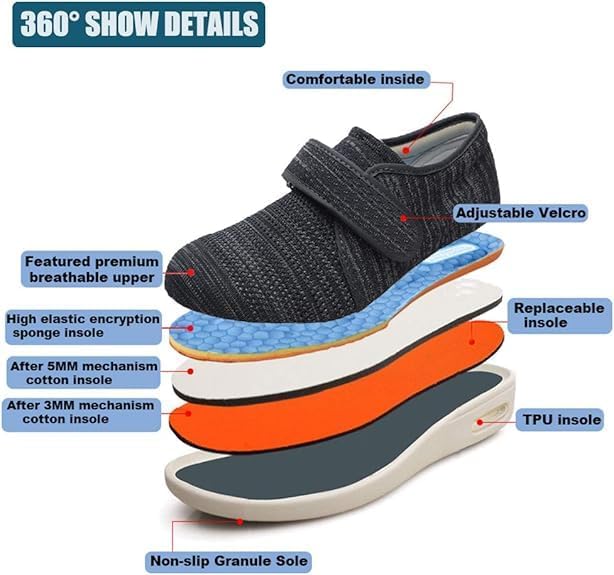 youyun Women's Diabetic Shoes Width X-Wide Shoe for Elderly Women Adjustable Closure Breathable Lightweight Non Slip for Swollen Feet Edema Widening Walking Shoes - Image 3