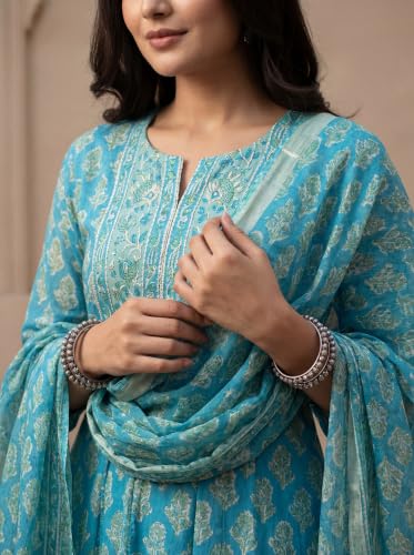 Image of Leriya Fashion Women's Rayon Printed Anarkali Kurta and Pant with Dupatta Suit | 3-Piece Printed Anarkali Kurti Set | Ethnic Festive & Office Wear Suit for Women | Elegant Suit Set for Woman