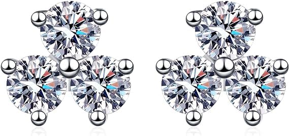 ChicAbodeMoissanite Earrings for Women, Three Leaf Clover 925 Sterling Silver Earrings, Platinum Plated Diamond Earrings, No Allergy, No Fading, Gifts for Female Girls, Everyday, Mother's Day