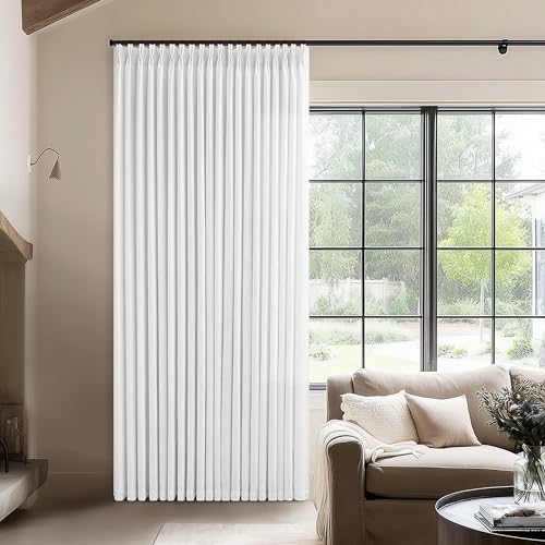 Image of White Pinch Pleated Linen Curtains 102 Inches Long 50 Inch Width 1 Panel