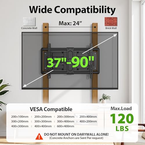USX Mount Ultra Slim TV Wall Mount for 37-90 inch Flat Screen/LED/4K, Full Motion Wall Bracket with Dual Swivel Articulating Dual Arms, TV Mount for Max VESA 600x400mm, Fits 8"/16"/24" Studs