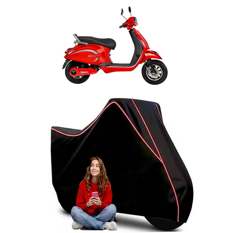 Image of EPluto 7G Max Scooty Bike Cover Water Resistant Outdoor Use Universal Fit Scooters Motorcycles Heavy Duty UV Protection Dust Rain Scratch Resistant Elastic Bottom Black Blue Piping
