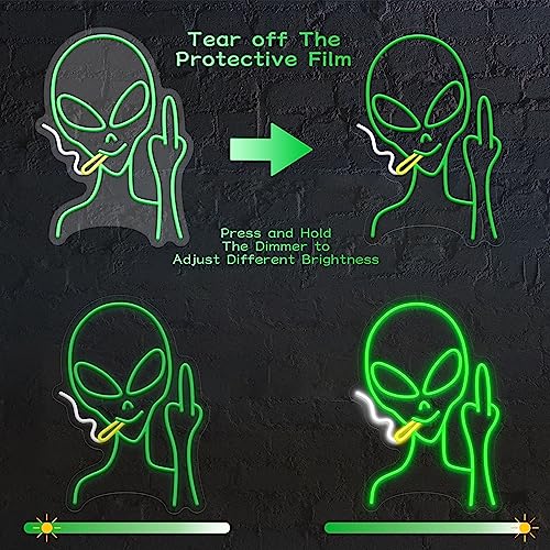 Image of Green Alien Neon Signs, Dimmable LED Neon Signs for Wall Decor Bedroom Man Cave Game Room Home Bar Party Decor, LED Alien Neon Light for Kids Birthday Gift (Green Alien)