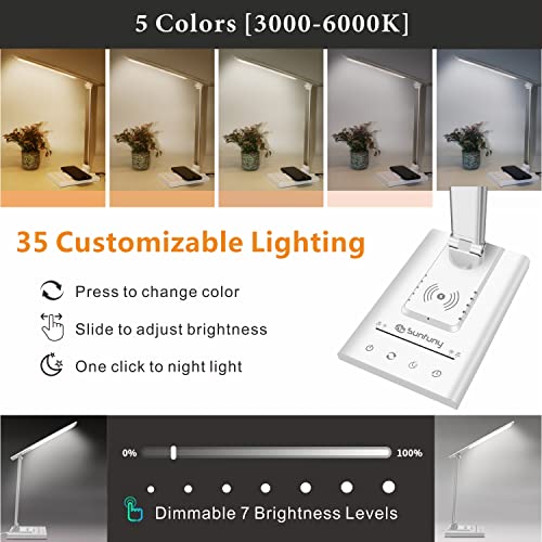 LED Desk Lamp with Wireless Charger & USB Charging Port, 12W Table Lamp with 7 Brightness Levels & 5 Color Modes - Image 3