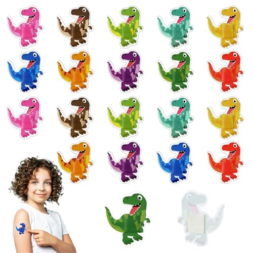 AUGTYRLV Pack de 20 Tiritas para Niños con Motivos de Dinosaurios - 20 Tiritas de Dinosaurio - Impermeables, Transpirables e Hipoalergénicas - ¡para Todos los pequeños aventureros!