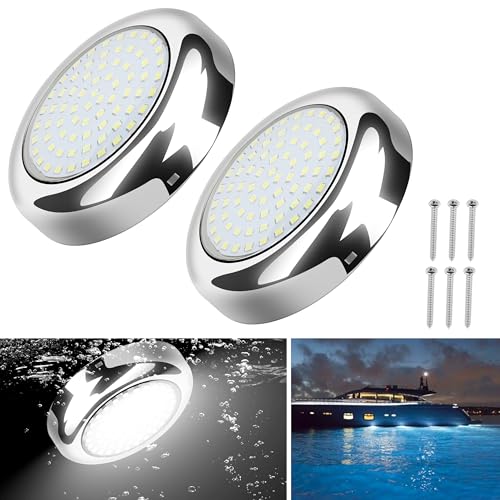 RVZONE 3.5inch 72LED Underwater Boat Lights IP68 Waterproof Led Boat Lights 2400LM Surface Mount 316 Stainless Steel Marine Led Lights for Boats Transom Pool Courtesy Deck Interior Lights(White