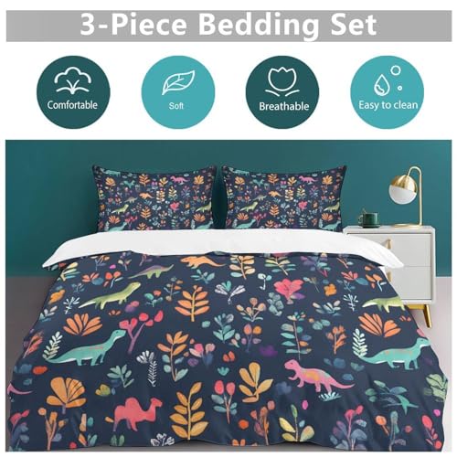 Housse de couette 229x229 cm et 2 taies d'oreiller motif feuilles de forêt
