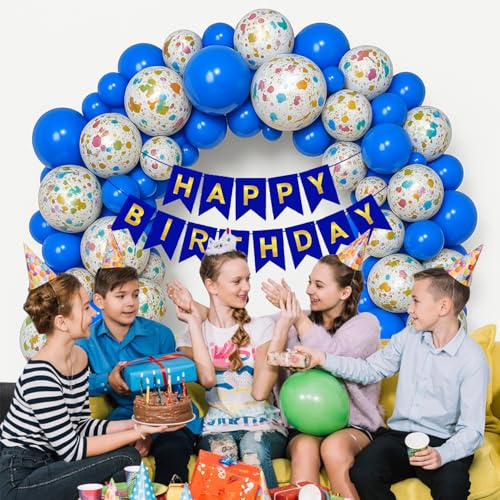 Image of Rozi Decoration Birthday Party Decoration Set, 41 Pieces with Blue and Painted Latex Shining Balloons for Kids and Adults Birthday Parties Decorations Items