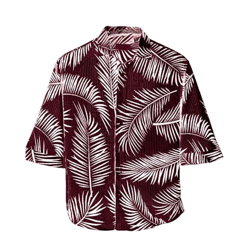 Image of MiraMichi Men's Corduroy Printed Half Sleeve Casual Shirt - Regular Fit Hip Length