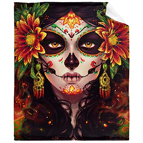MFULEE Sugar Skull for Day of The Dead Throw Fleece Blanket Flannel Ultra Soft Lightweight Microfiber Luxury Air Conditioner Quilt for Sofa Bedroom Office Travel All Season 50X40 Inch for Kids