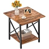 GreenForest End Table 24'' Industrial Design Side Table with Storage Shelf for Living Room, Easy Assembly Rustic, Walnut