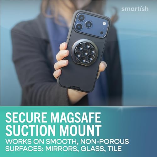 Image of Smartish MagSafe Suction Mount, WallFlower, Phone Grip Ring Holder, Black | 3-in-1 Suction Mount, Magnetic Ring Grip & Kickstand, Hideaway Cups, Portrait & Landscape, MagSafe Adapter Kit Included