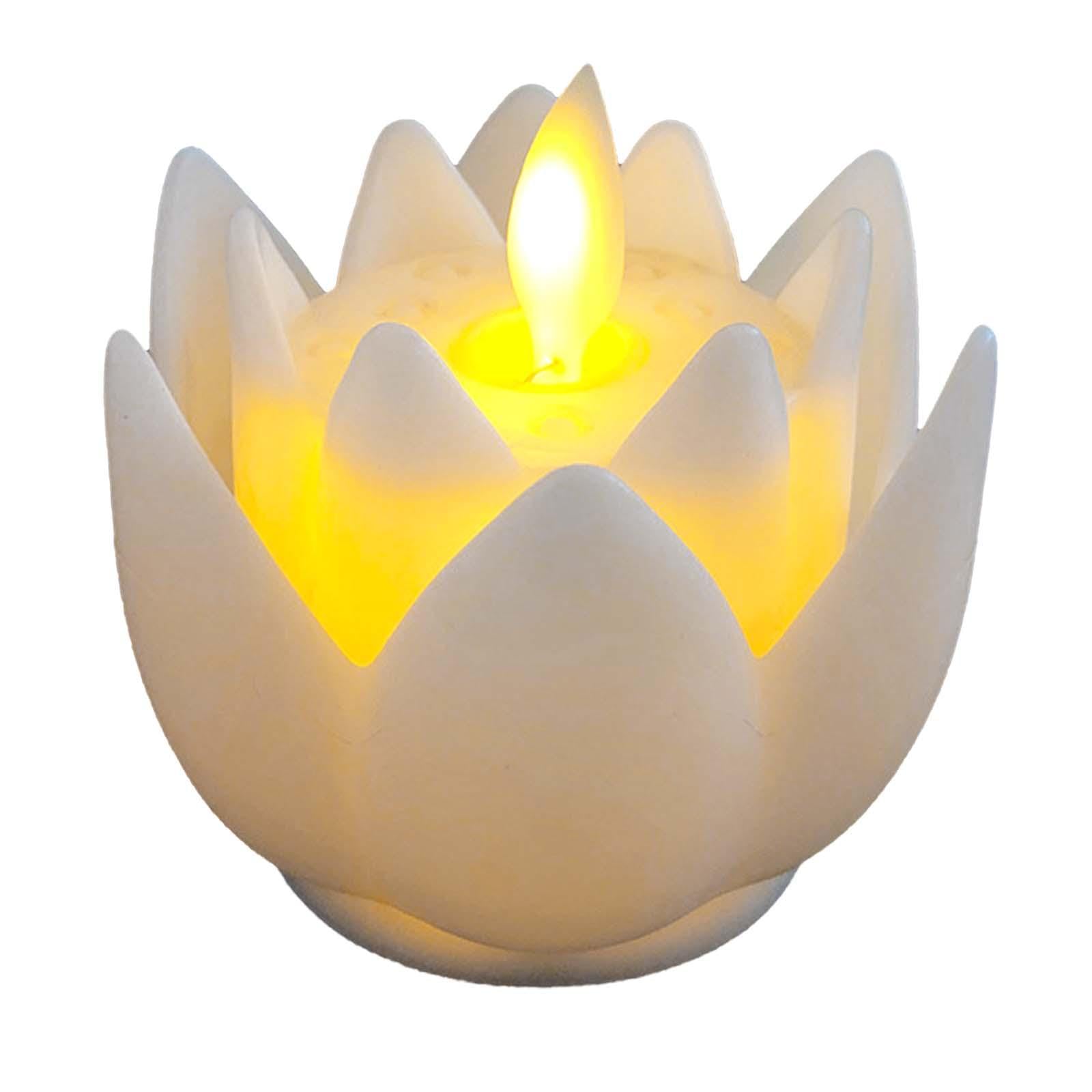 kowaku LED Lotus Buddhist Lamp LED Tea Lights Candle Flickering Buddha Supplies Electric Candle Lights Lotus Lamp for Indoor Outdoor Home, White
