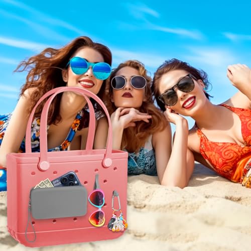 Image of Mity rain Silicone Wallet for Bogg Bag Phone Holder, Accessories Set for Bogg Bag Contain 2PCS Key Holder and a Large Capacity Silicone Zipper Bag for Beach Bags Tote Bag (Dark Gray)