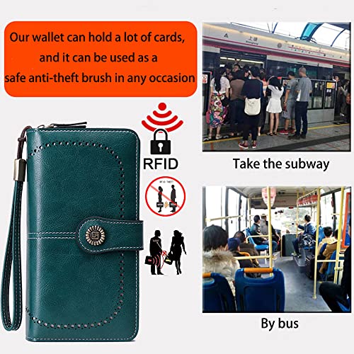 Image of Women Leather Wallet Crossbody Shoulder Bag with Double Zipper and Mobile Phone Purse with Shoulder Strap