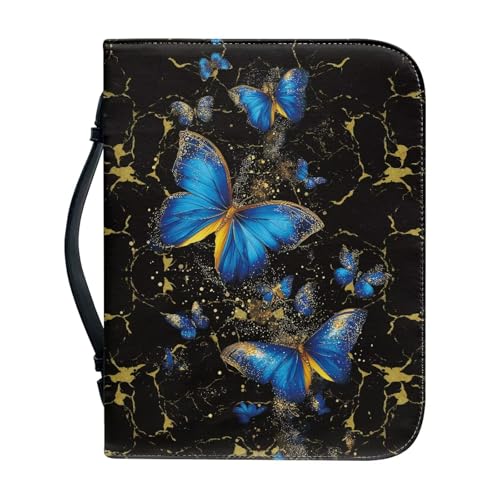 Talayituse Butterfly Marble Print Faux Leather Bible Cover for Men Women Christian Bible Case with Handle Carrying Book Case Protector Bible Tote Handbag Gifts, 2XL
